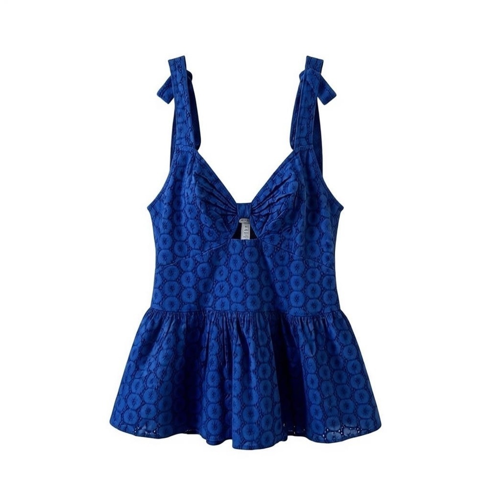 NWT Sofia Vergara Royal Blue Eyelet Peplum Top Size XS Date Night Girly Cute